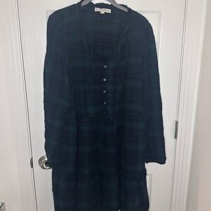 LOFT Dark Plaid Long Sleeve Dress